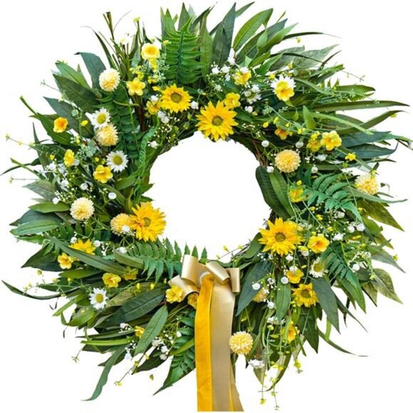 Spring Wreaths for Front Door 24 inch Spring Wreath with Vibrant Daisy and Bow - Picture 1 of 7